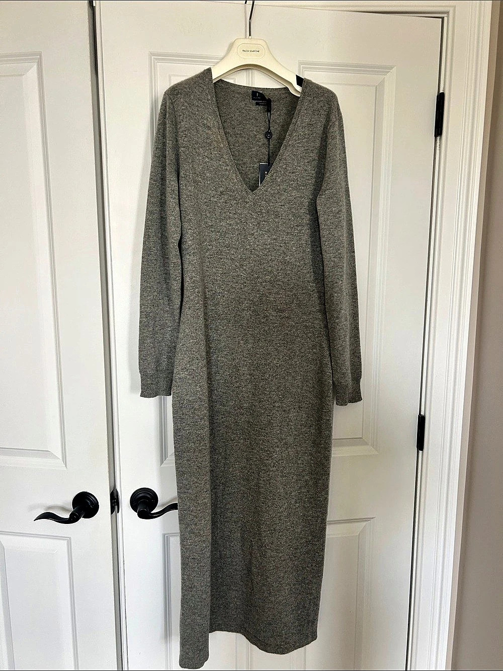 Polo Ralph Lauren Cashmere V-Neck Maxi Dress in Gray Size Large NWT